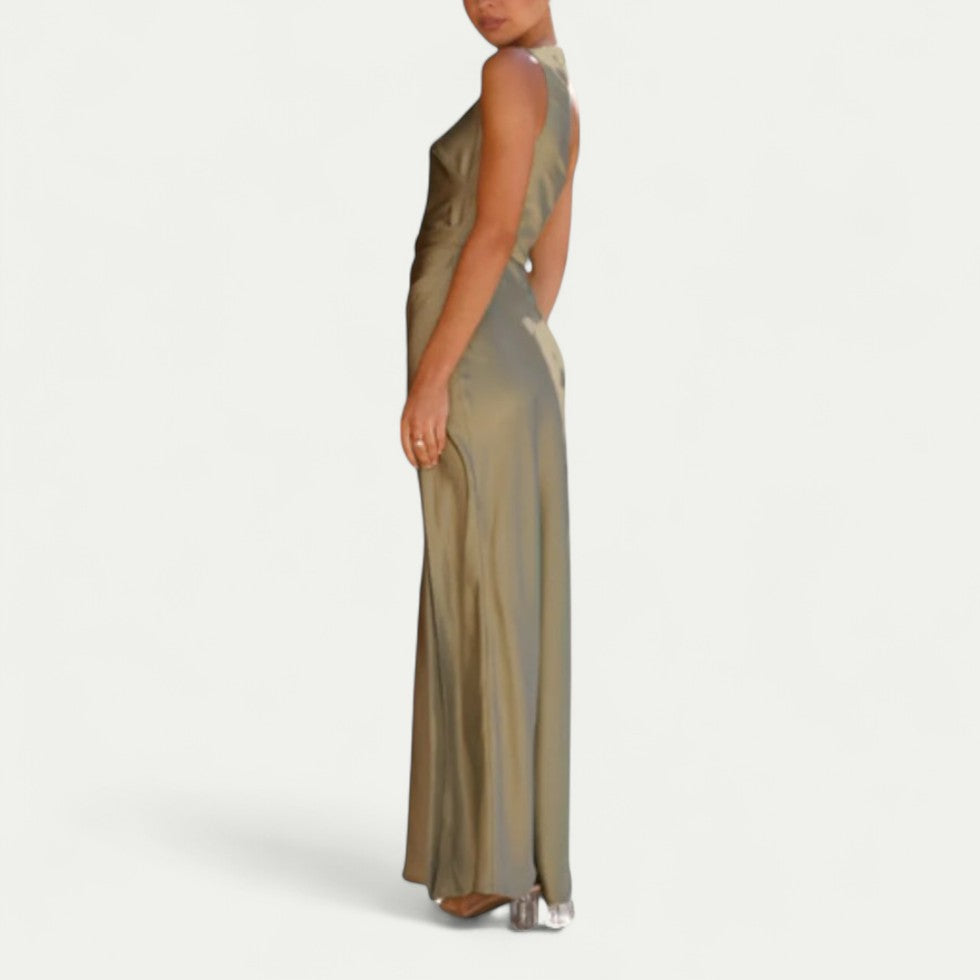 One Shoulder Satin Maxi Dress with Side Split