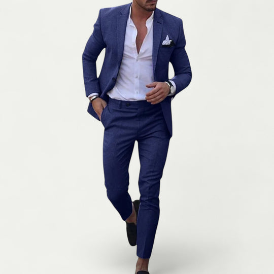 Men Linen Cotton Suit Two Piece Set Casual Smart Jacket Pants