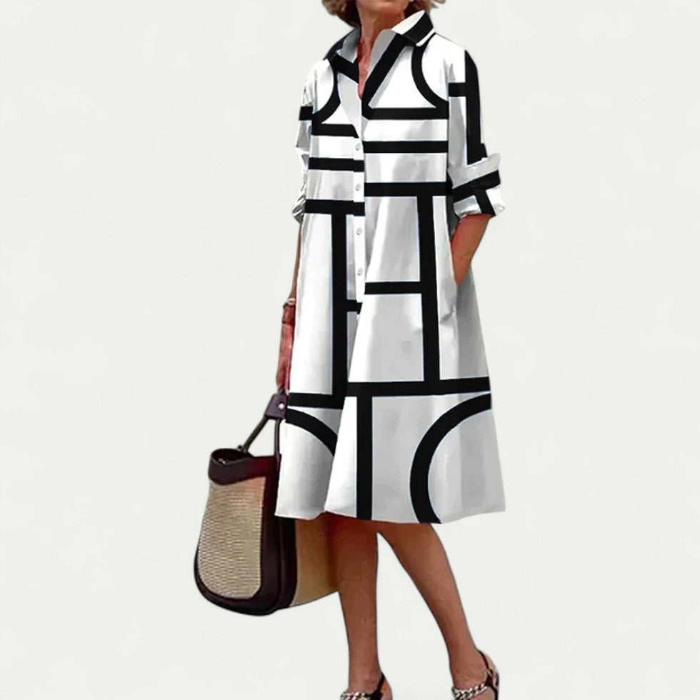 Geometric Print Shirt Dress for Casual City Days