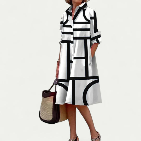Geometric Print Shirt Dress for Casual City Days
