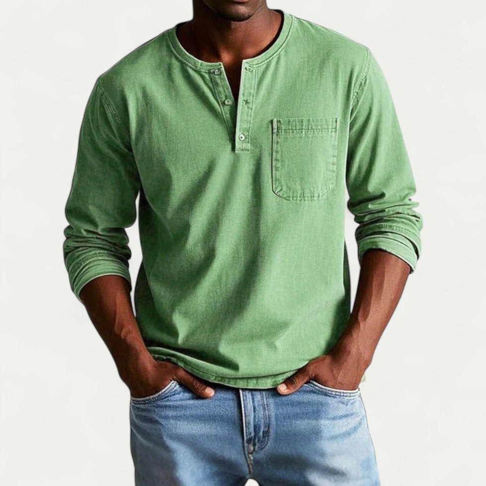 Cotton Blend Long Sleeve Henley Shirt for Everyday Wear