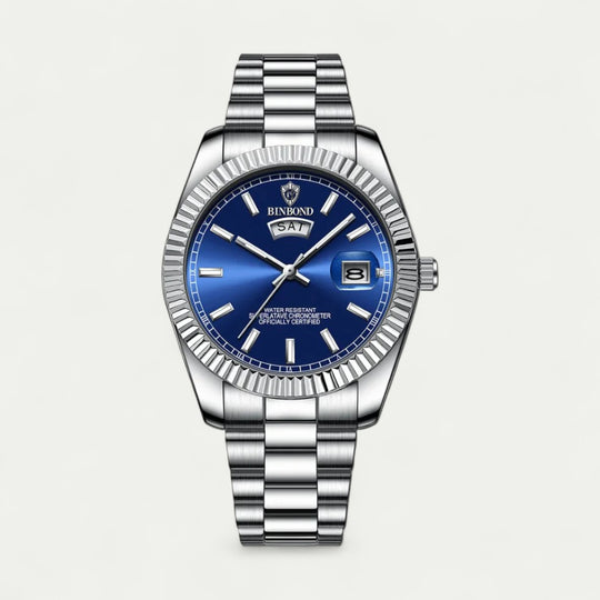 Luxury Stainless Steel Watch with Date and Day Display