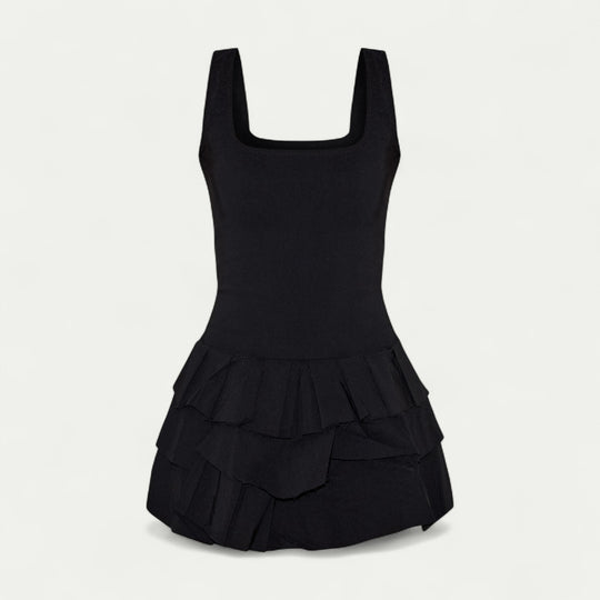 Women Stretch Woven Pleated Skort Mini Dress