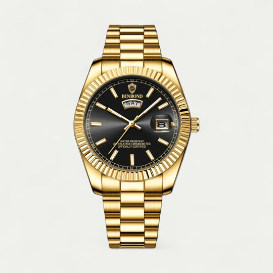 Luxury Stainless Steel Watch with Date and Day Display