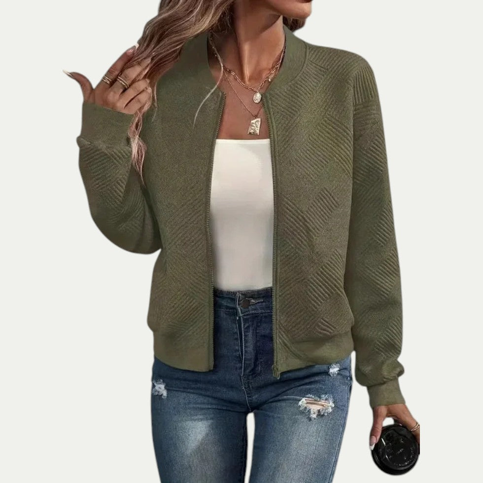 Zip Up Textured Bomber Jacket for Casual Layering