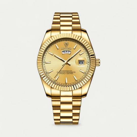 Luxury Stainless Steel Watch with Date and Day Display