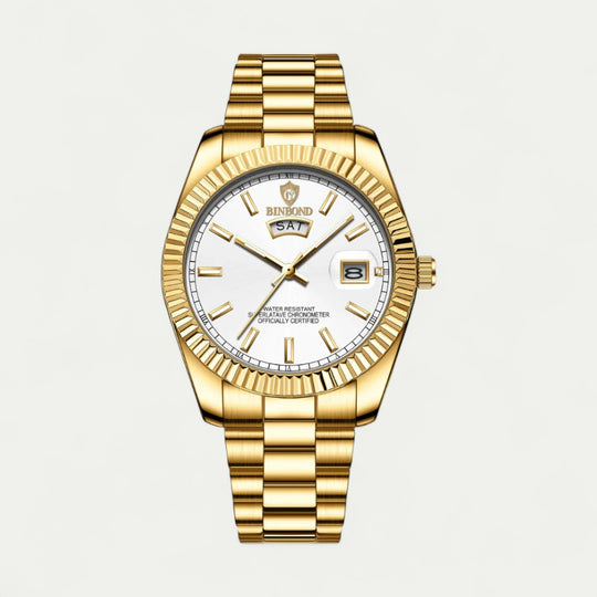 Luxury Stainless Steel Watch with Date and Day Display