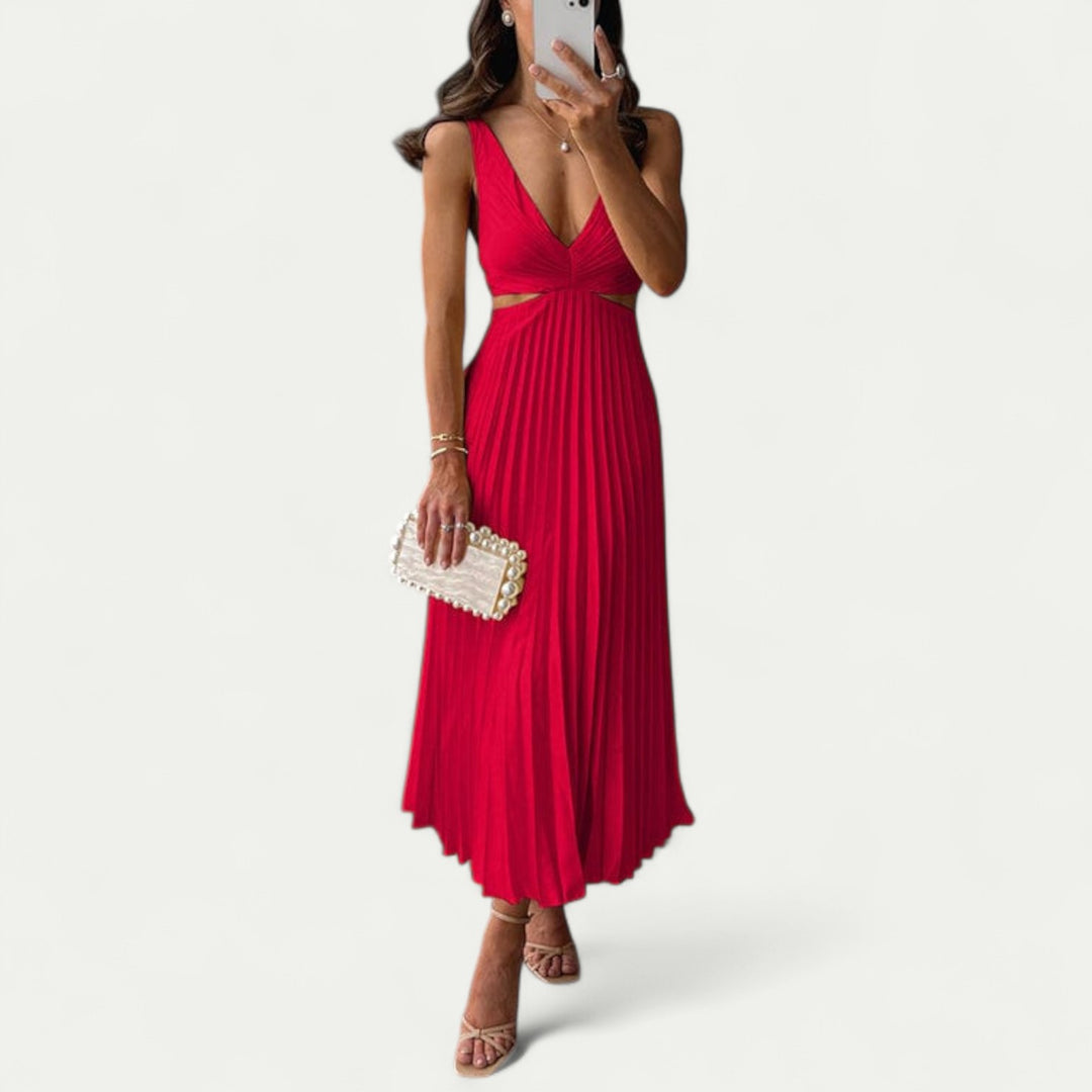 Women Stylish Pleated Satin Midi Dress