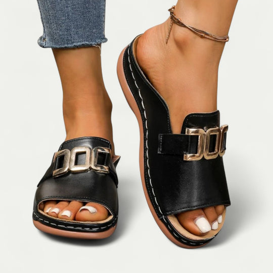 Orthopedic Slip On Sandals with Chain Detail