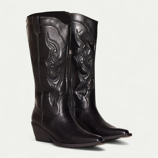 Women Leather Western Calf High Pointed Toe Boots