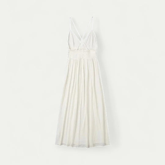 Lace Trim Cotton Blend Maxi Dress with Spaghetti Straps