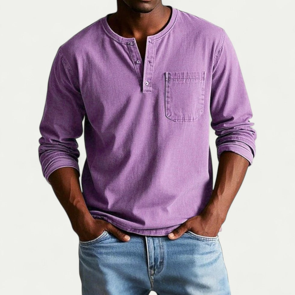 Cotton Blend Long Sleeve Henley Shirt for Everyday Wear