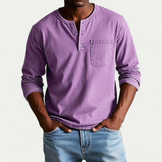 Cotton Blend Long Sleeve Henley Shirt for Everyday Wear