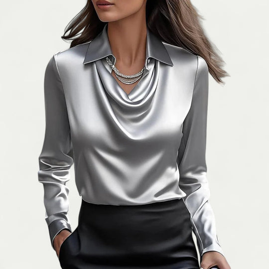 Draped Satin Blouse for Elegant Office and Evening Looks
