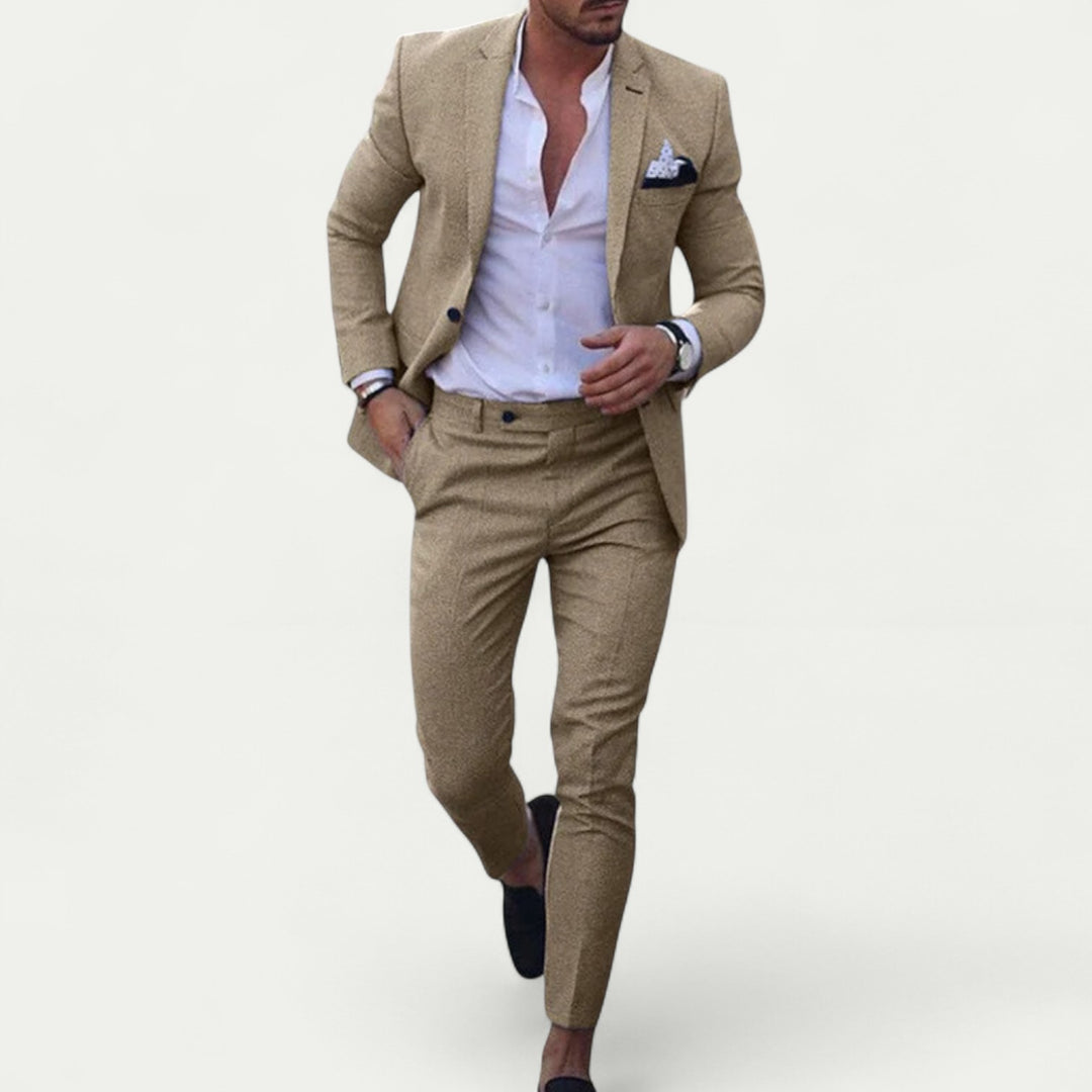 Men Linen Cotton Suit Two Piece Set Casual Smart Jacket Pants