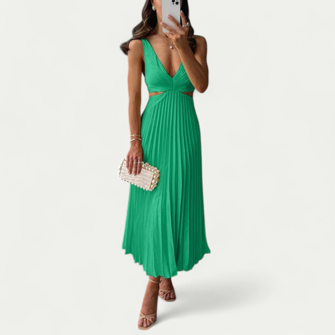 Women Stylish Pleated Satin Midi Dress