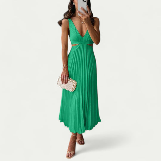 Women Stylish Pleated Satin Midi Dress