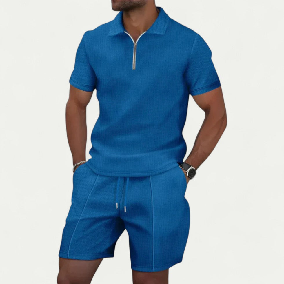 Men's Cotton Blend Knitted Polo and Shorts Set for Smart Summer Looks