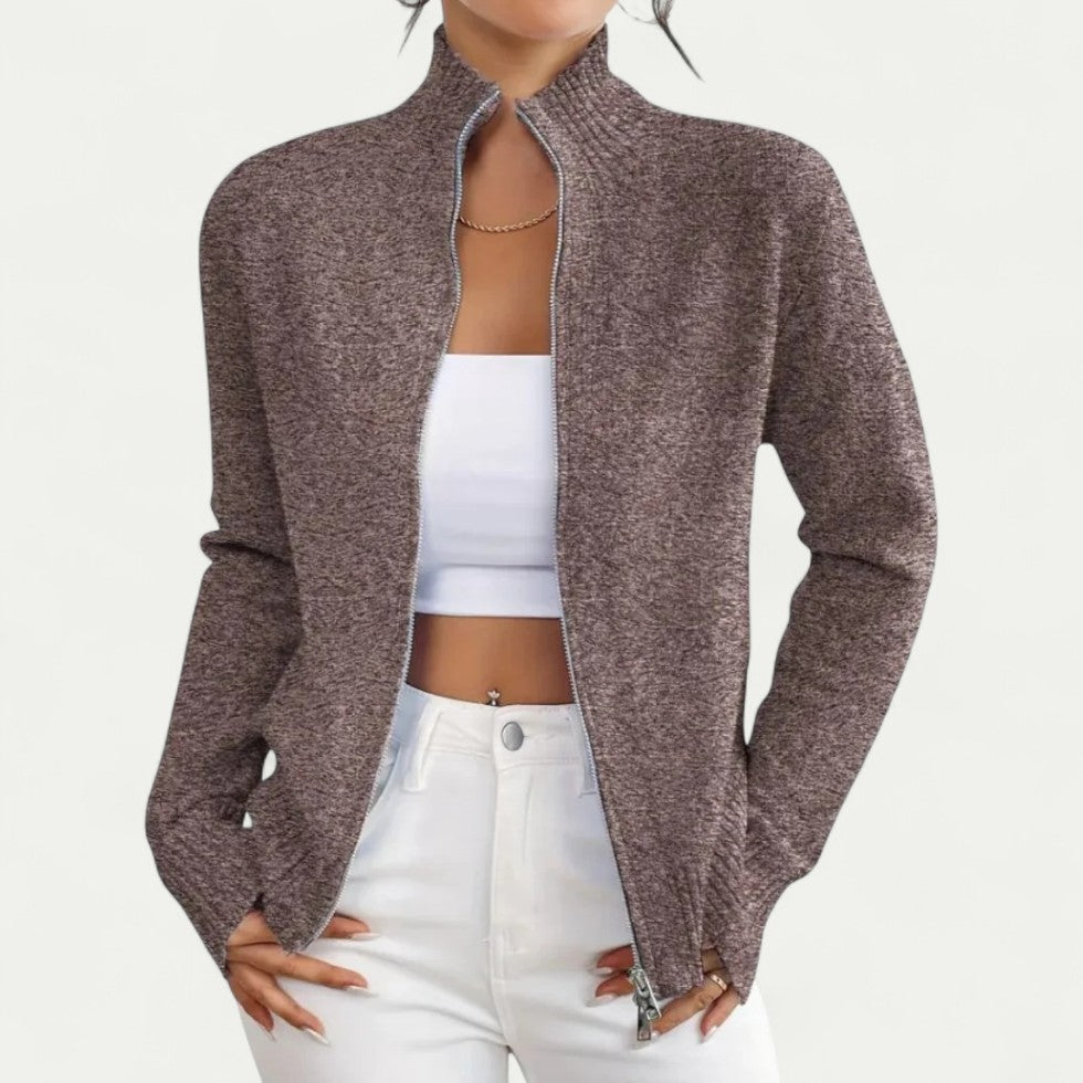 Cotton Blend Zip Up Ribbed Knit Cardigan for Smart Casual Layers