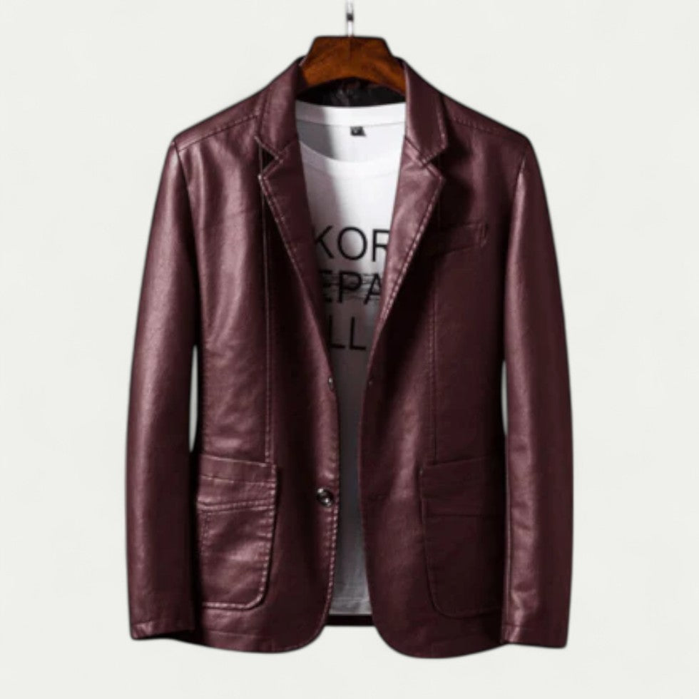 Slim Fit Faux Leather Blazer Jacket for Smart Casual Looks