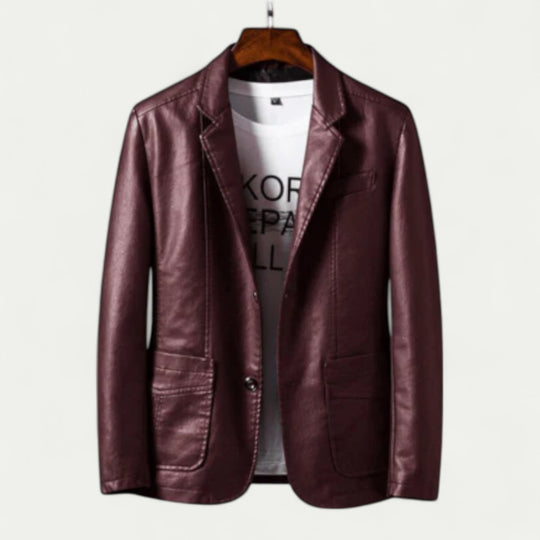 Slim Fit Faux Leather Blazer Jacket for Smart Casual Looks