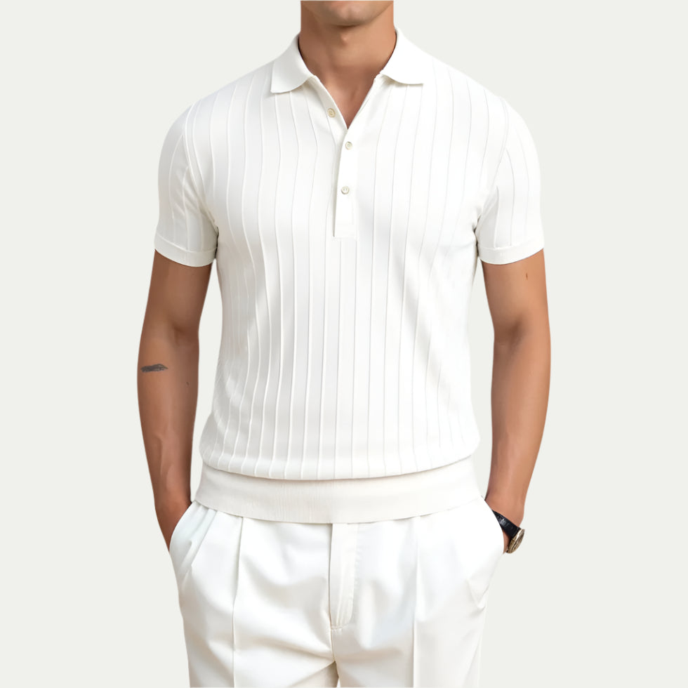 Knitted Polo Shirt for Men with Vertical Stripe Detail