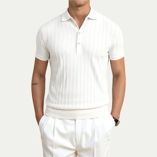 Knitted Polo Shirt for Men with Vertical Stripe Detail