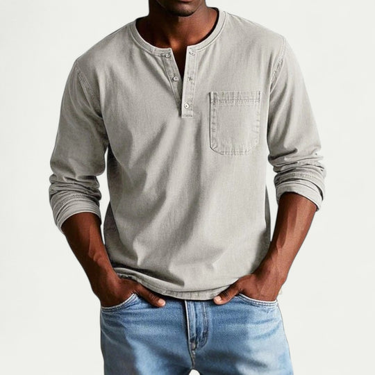 Cotton Blend Long Sleeve Henley Shirt for Everyday Wear