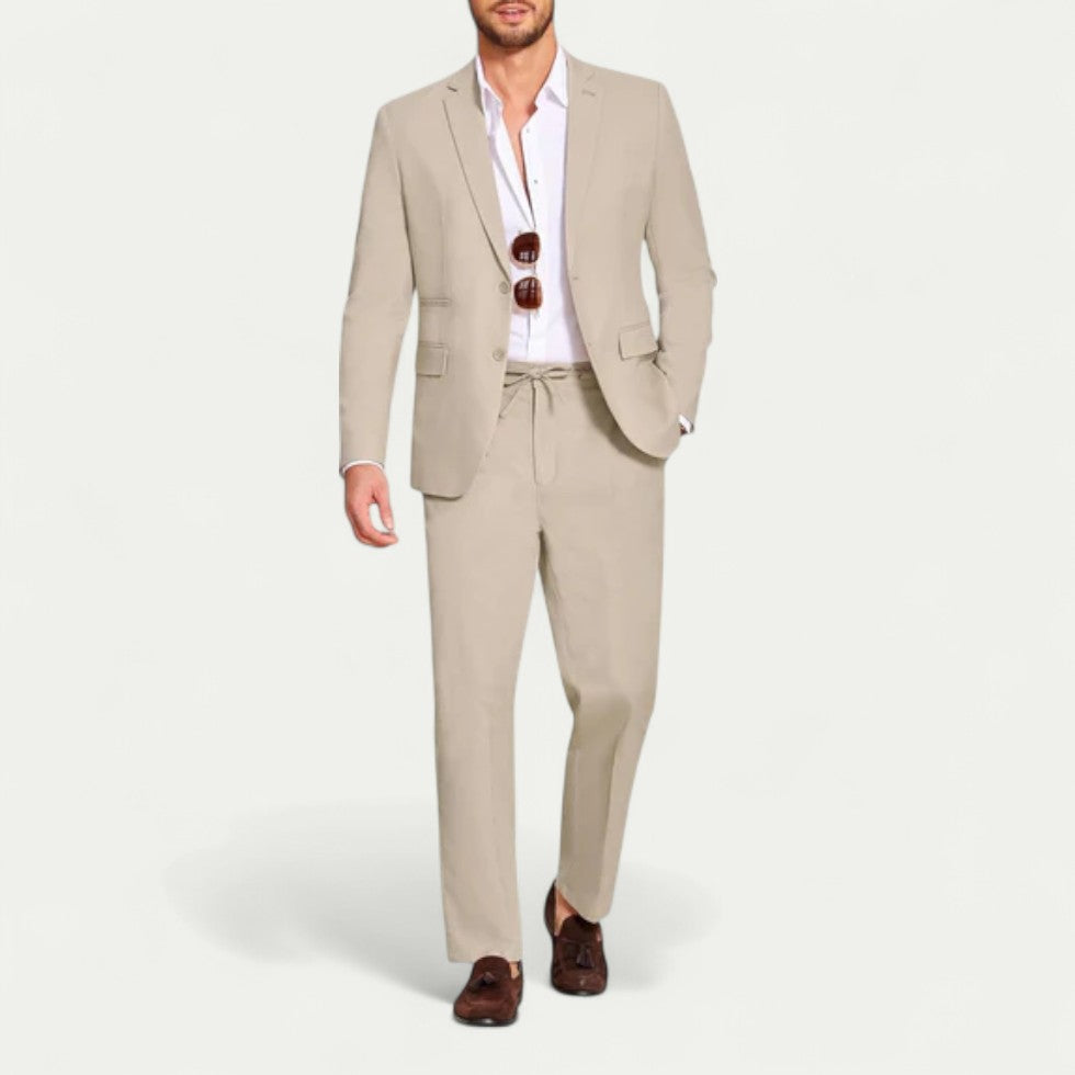 Cotton Blend Suit Set for Smart Casual Menswear Styling