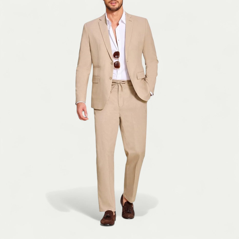 Cotton Blend Suit Set for Smart Casual Menswear Styling