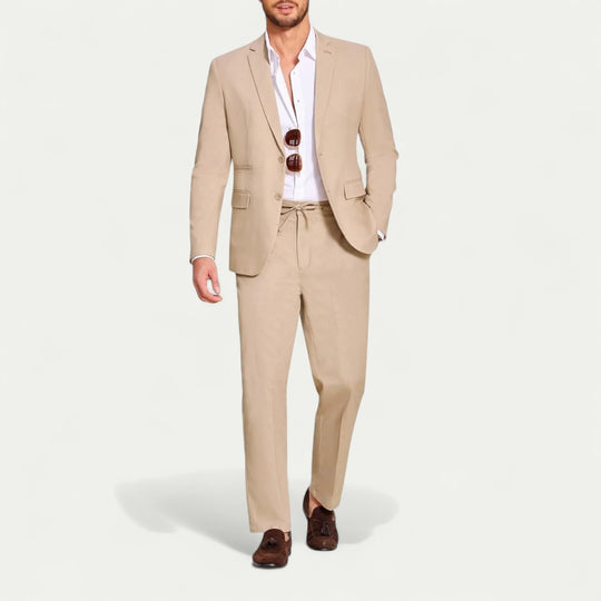 Cotton Blend Suit Set for Smart Casual Menswear Styling