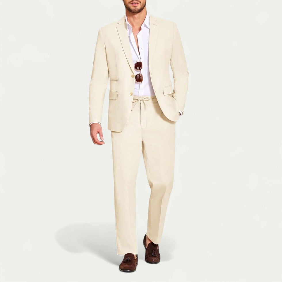 Cotton Blend Suit Set for Smart Casual Menswear Styling