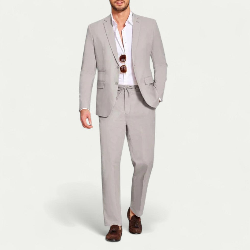 Cotton Blend Suit Set for Smart Casual Menswear Styling