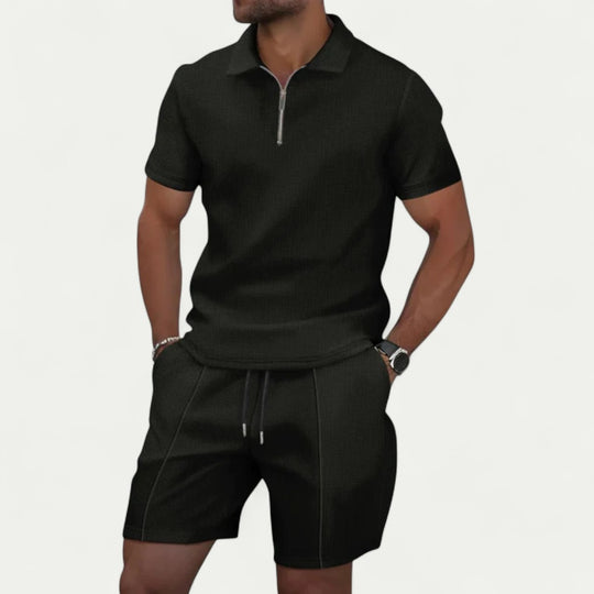 Men's Cotton Blend Knitted Polo and Shorts Set for Smart Summer Looks