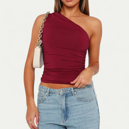 Ruched One Shoulder Top for Going Out Looks