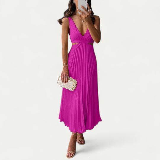 Women Stylish Pleated Satin Midi Dress