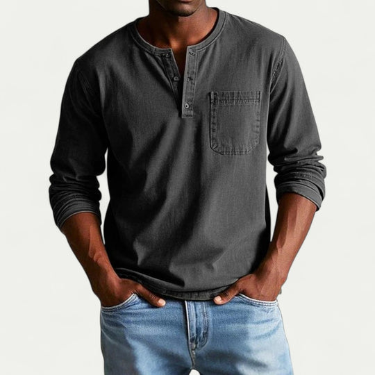Cotton Blend Long Sleeve Henley Shirt for Everyday Wear