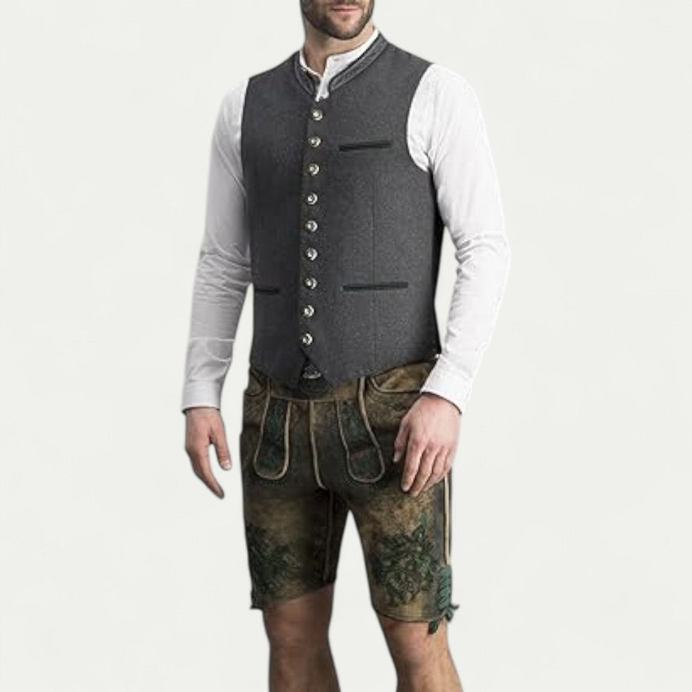 Mens Traditional Bavarian Vest Grey Classic Look