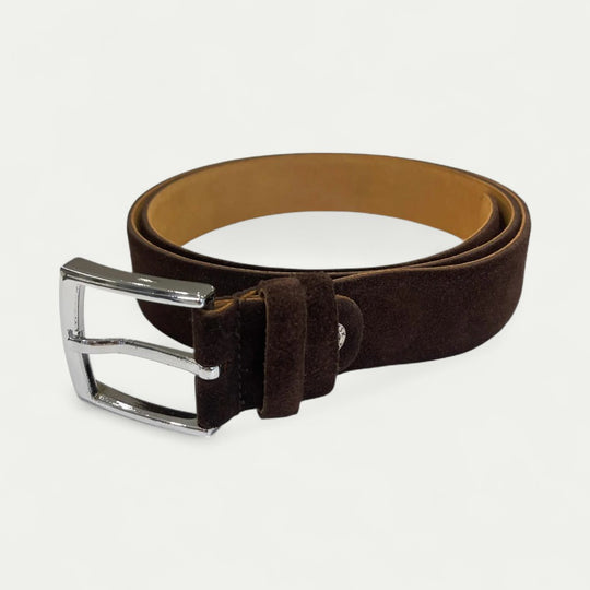 Men's Leather Belt with Polished Buckle for Formal Styling