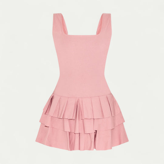 Women Stretch Woven Pleated Skort Mini Dress