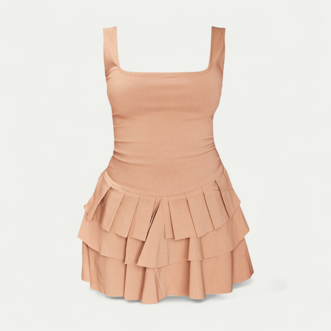 Women Stretch Woven Pleated Skort Mini Dress