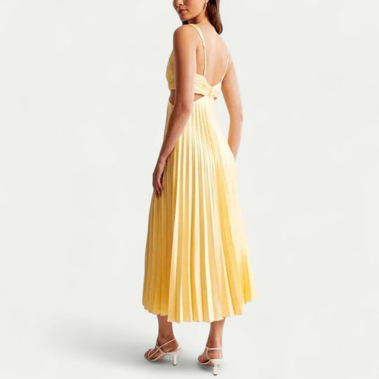 Women Stylish Pleated Satin Midi Dress