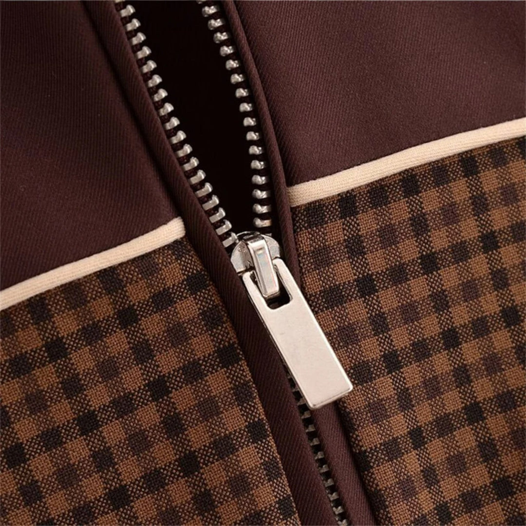 Randimo | Men Plaid Zipper Bomber Jacket Loose Fit Casual Coat