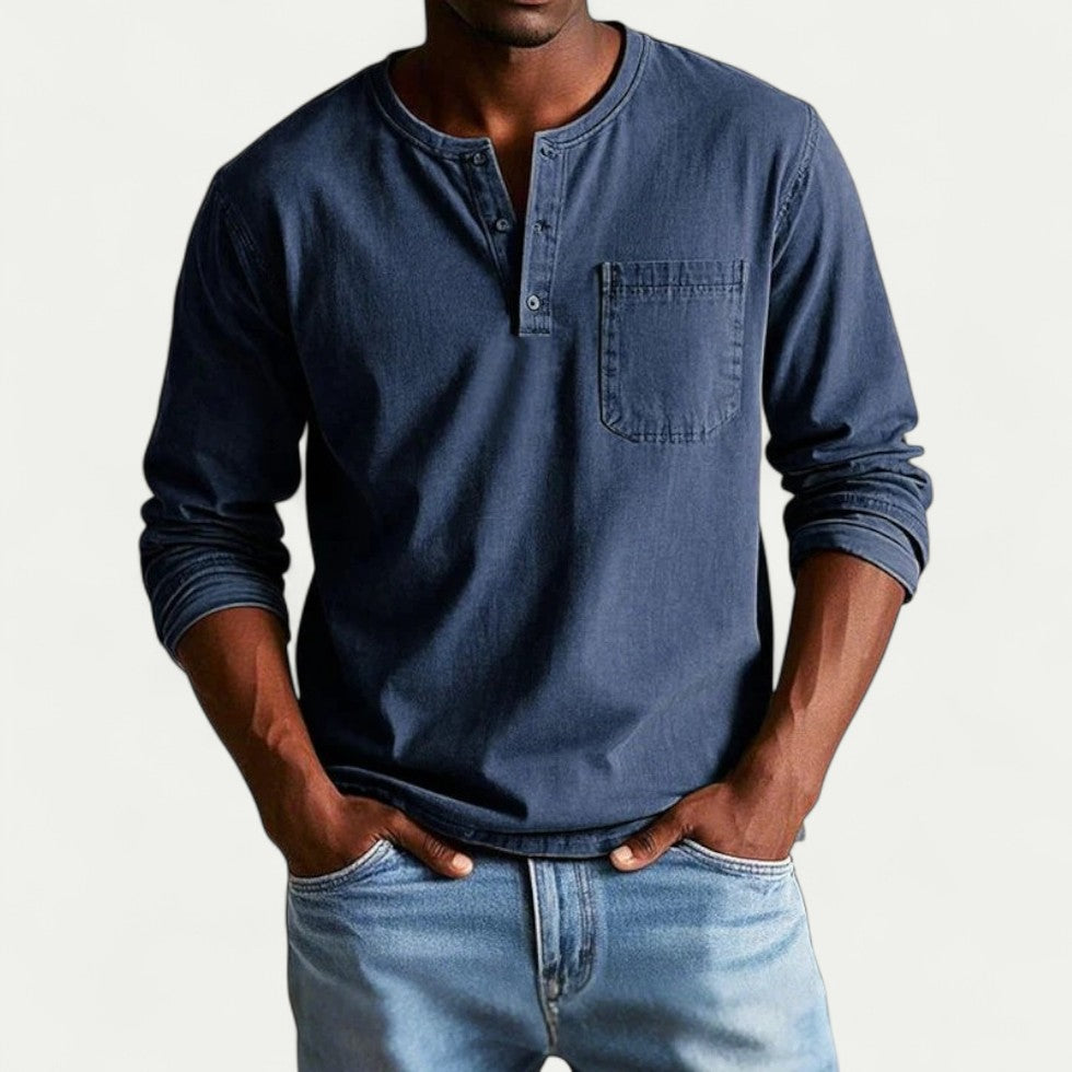 Cotton Blend Long Sleeve Henley Shirt for Everyday Wear