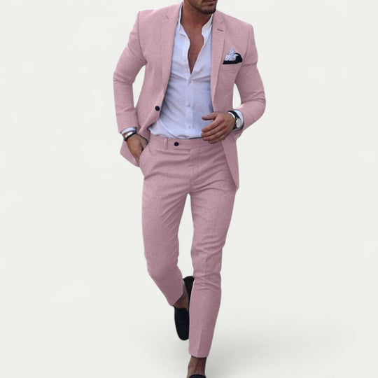 Men Linen Cotton Suit Two Piece Set Casual Smart Jacket Pants