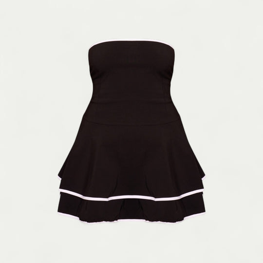 Women Black Stretch Woven Tiered Sleeveless Mini Dress