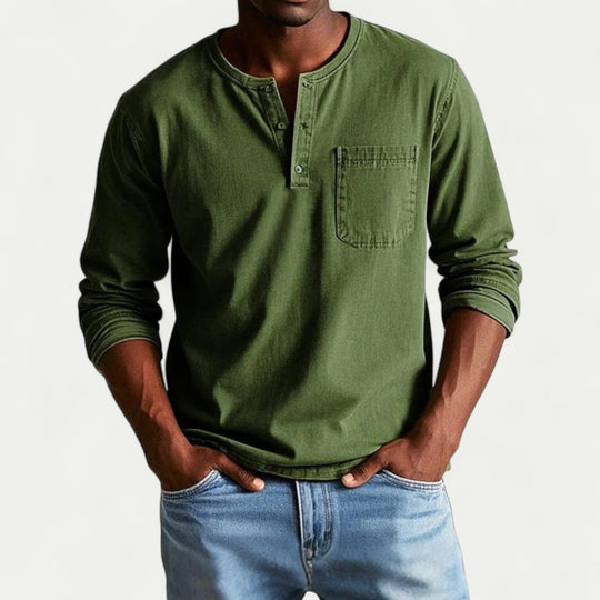 Cotton Blend Long Sleeve Henley Shirt for Everyday Wear