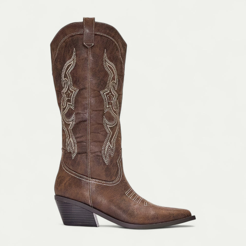 Women Leather Western Calf High Pointed Toe Boots