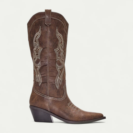 Women Leather Western Calf High Pointed Toe Boots