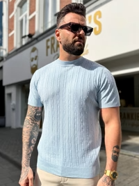 Men's Cotton Blend Short Sleeve Cable Knit Jumper